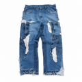 DISTRESSED PATCHWORK/CROCHET DENIM JEANS