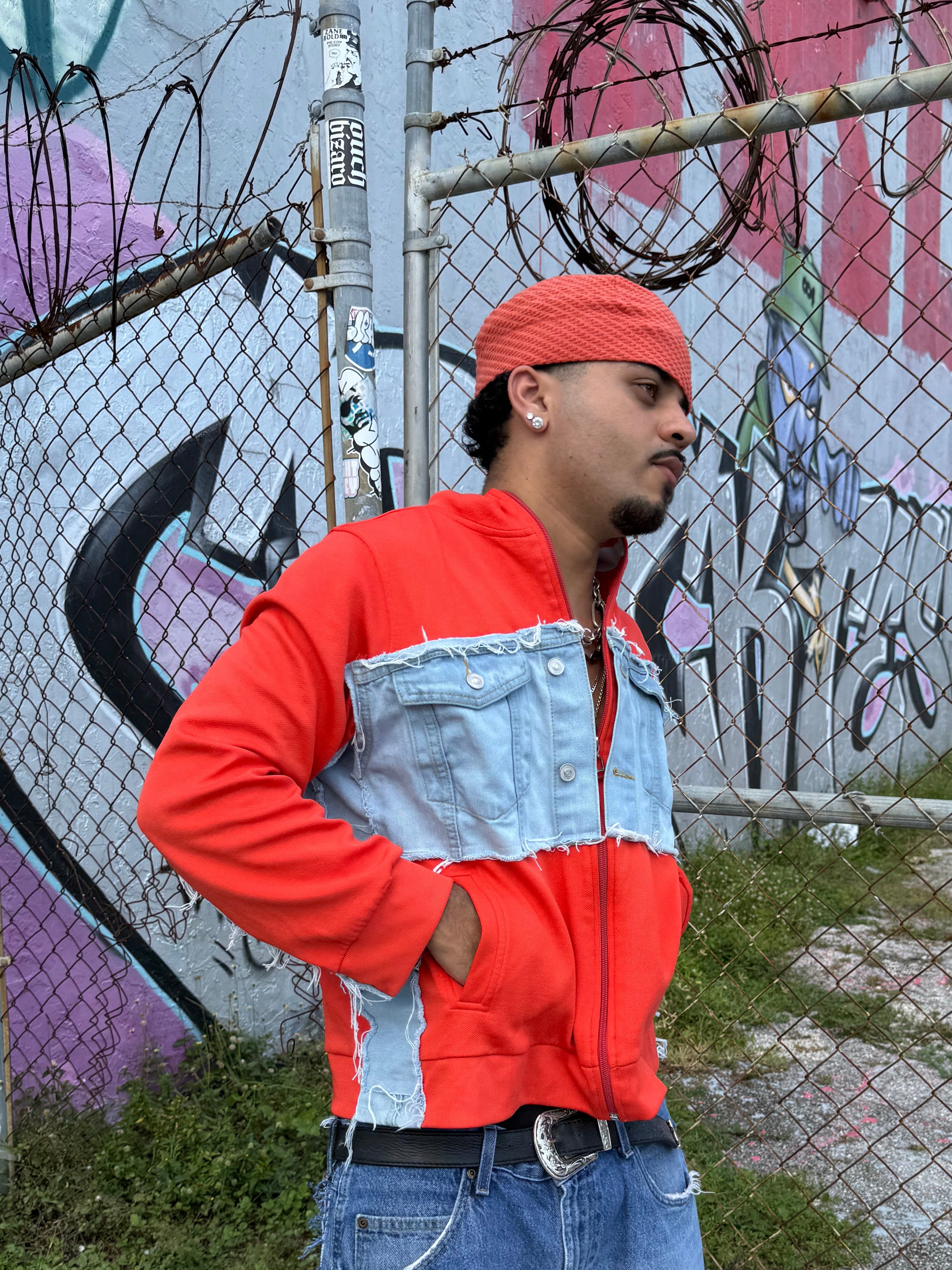 ORANCE/ DENIM  RAW PANEL JACKET